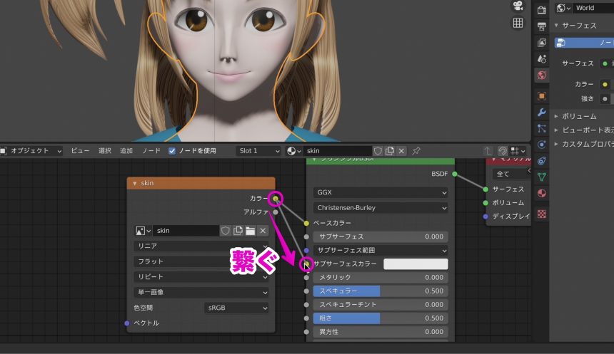 Blenderでの肌のマテリアル