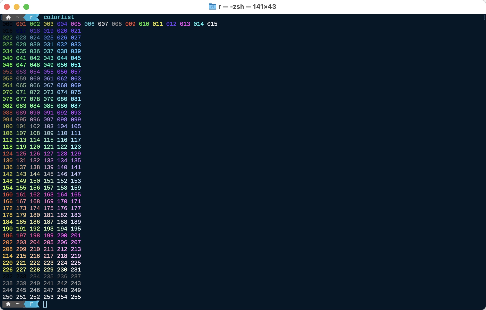 zshで色（256色）と数値を一覧表示して素早く確認する方法
